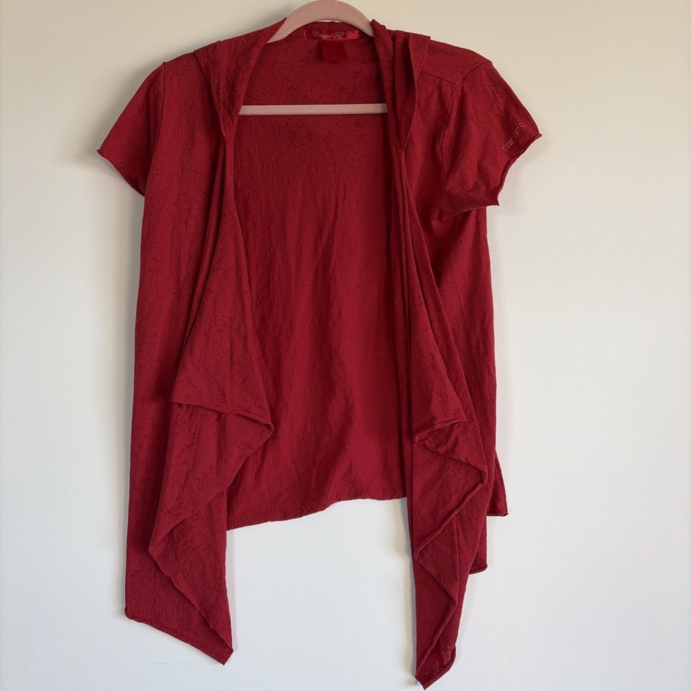 Cowgirl Tuff Women's Red Open Front Cardigan Short Sleeve Lace Sz LG Hoodie
